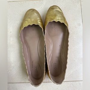 Chloe Lauren scalloped ballet flat in metallic gold